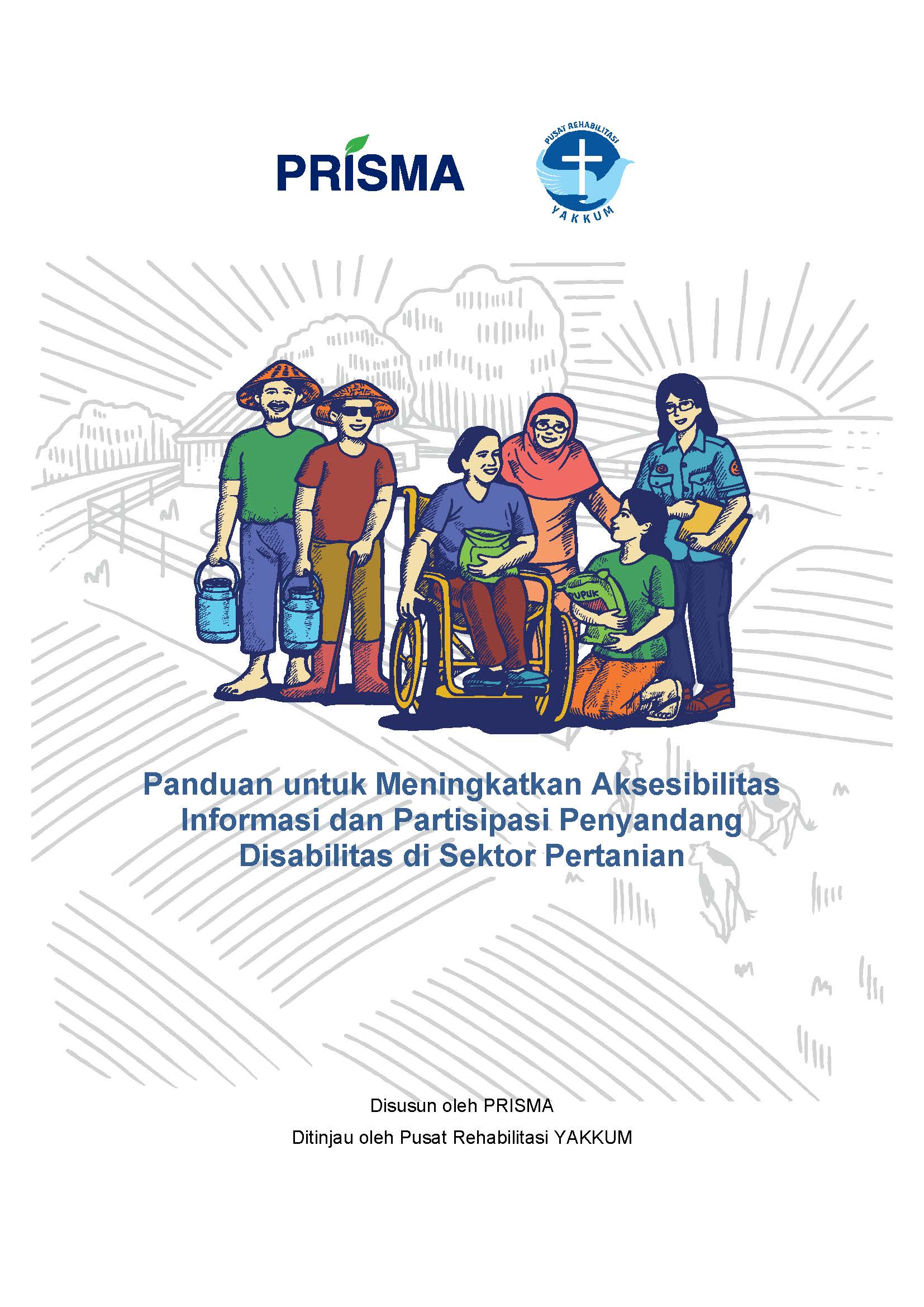 Illustration of actors with disabilities and non-disabled people in the agricultural sector interacting with each other